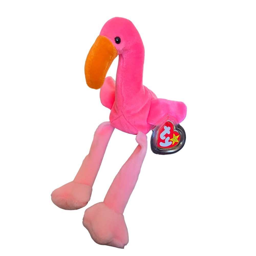 Ty‎ Beanie Babies Pinky the Flamingo Pink Plush Bird Stuffed Animal with Tags